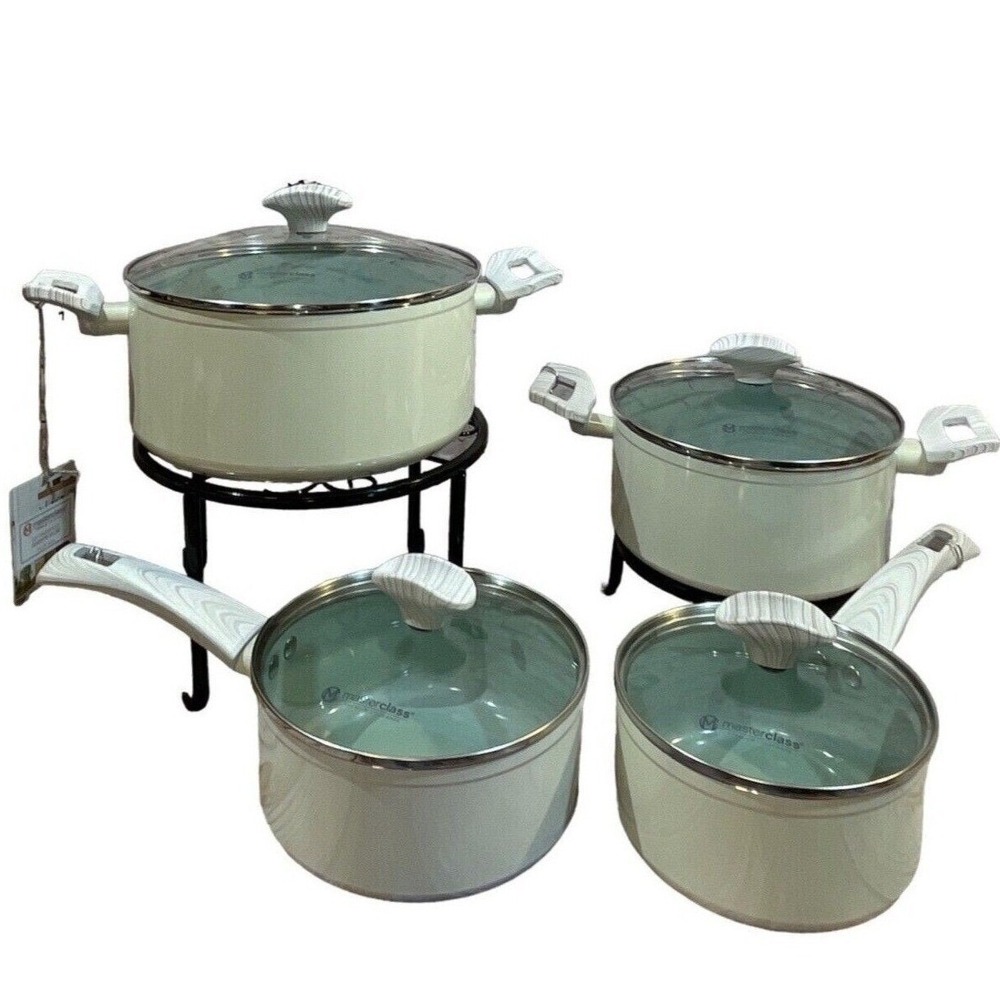 Master Class Cookware 8-Pc. Set Casserole &‎ Saucepan With Glass Vented Lids NEW